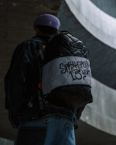 SPRAYGROUND HELLO MY NAME IS 15 YEARS QUILTED BACKPACK (SUPER RARE)