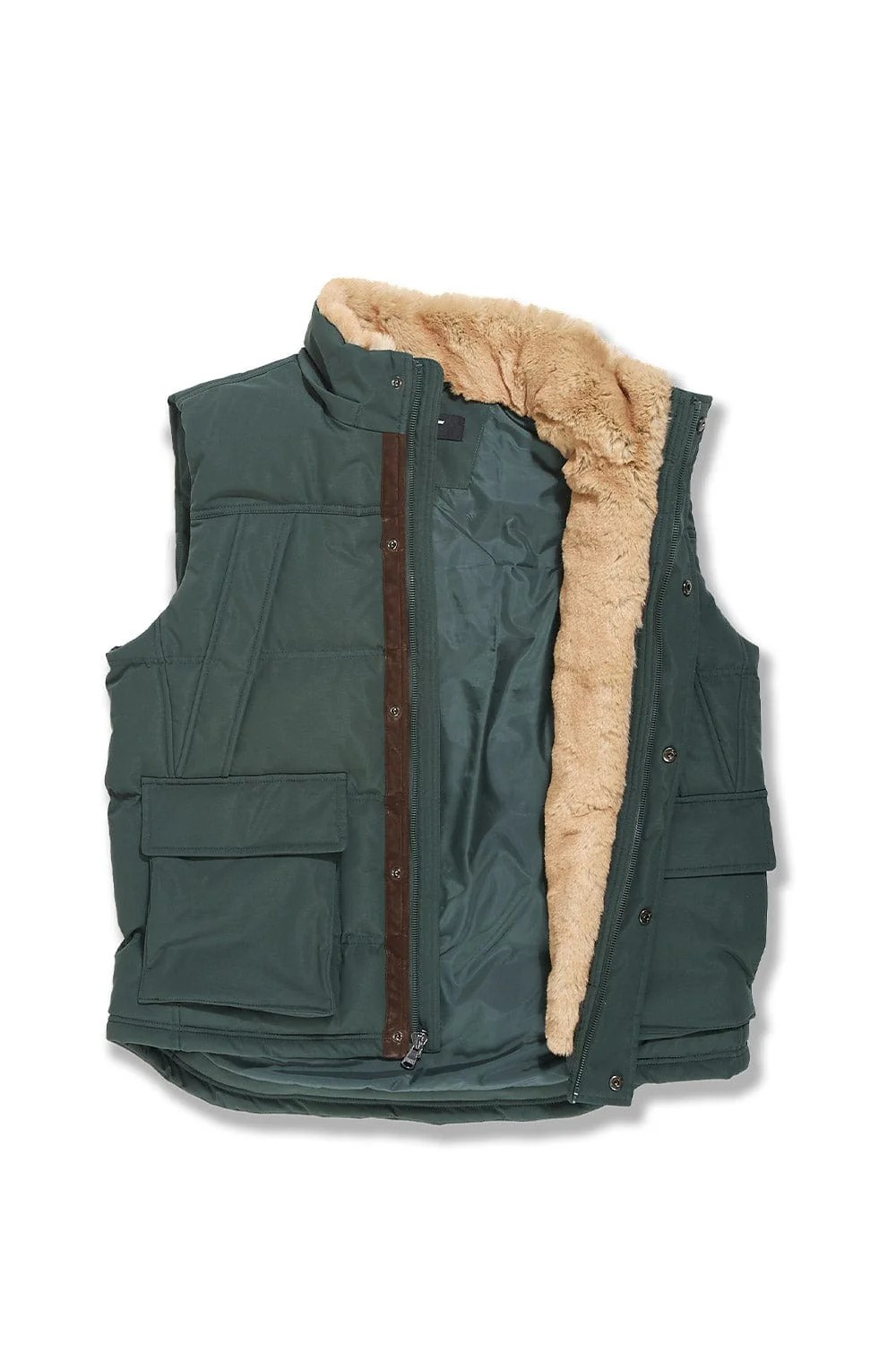 YUKON FUR LINED PUFFER VEST DARK OLIVE