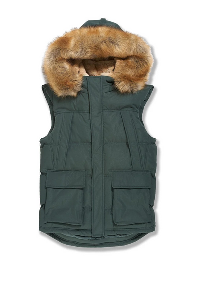 YUKON FUR LINED PUFFER VEST DARK OLIVE