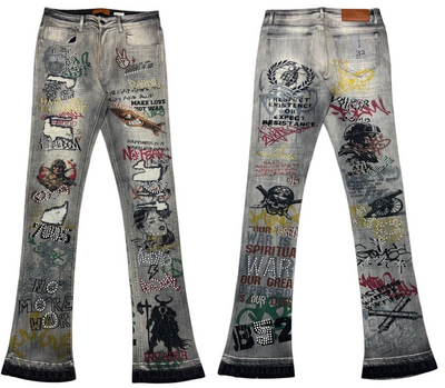 WAIMEA GRAFFITY STACKED FIT JEANS M8401T