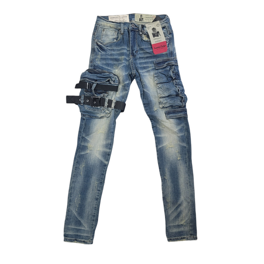 Industrial Indigo Bellowed Pocket Jeans Blue
