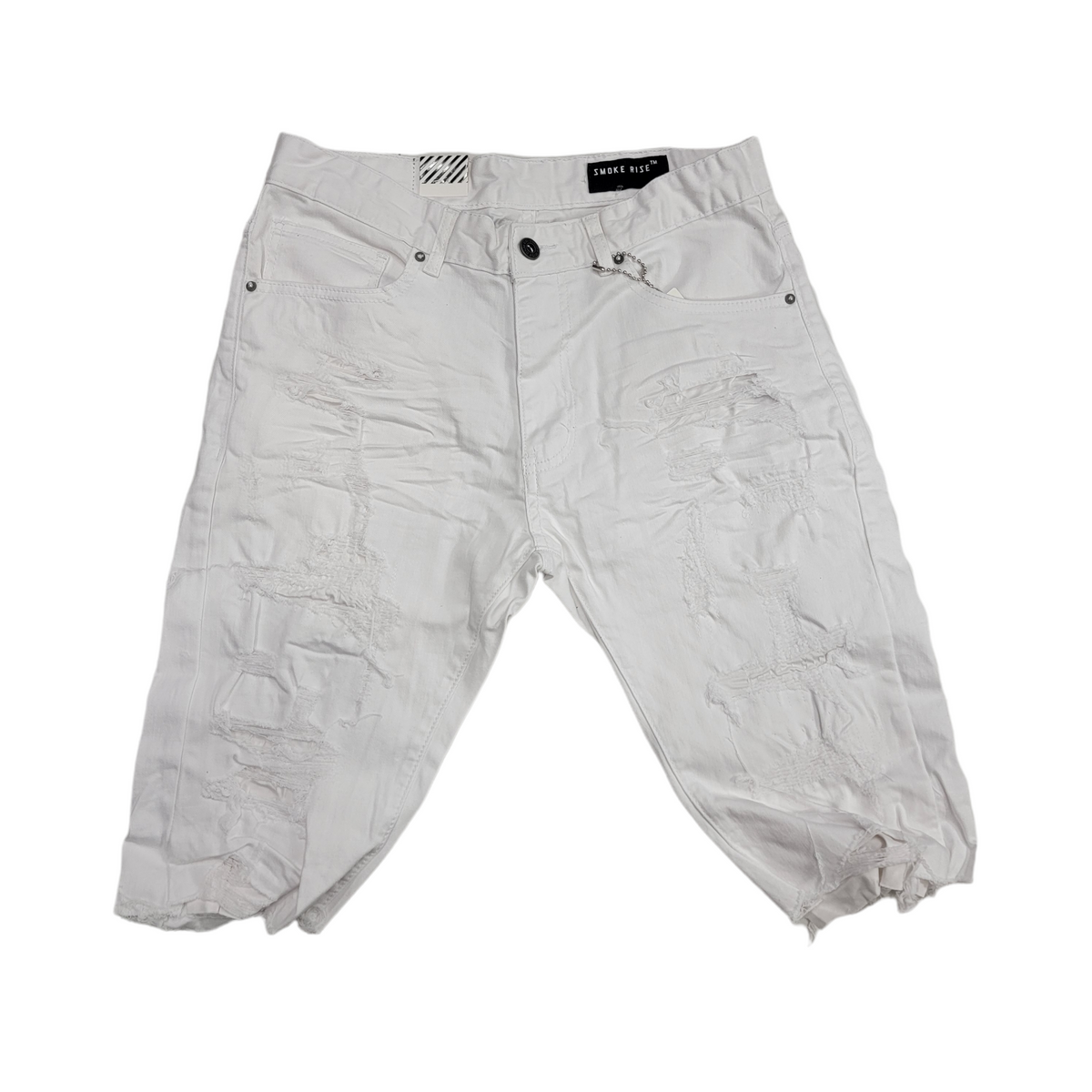 Smoke Rise Rip Off Semi Basic Denim Short White