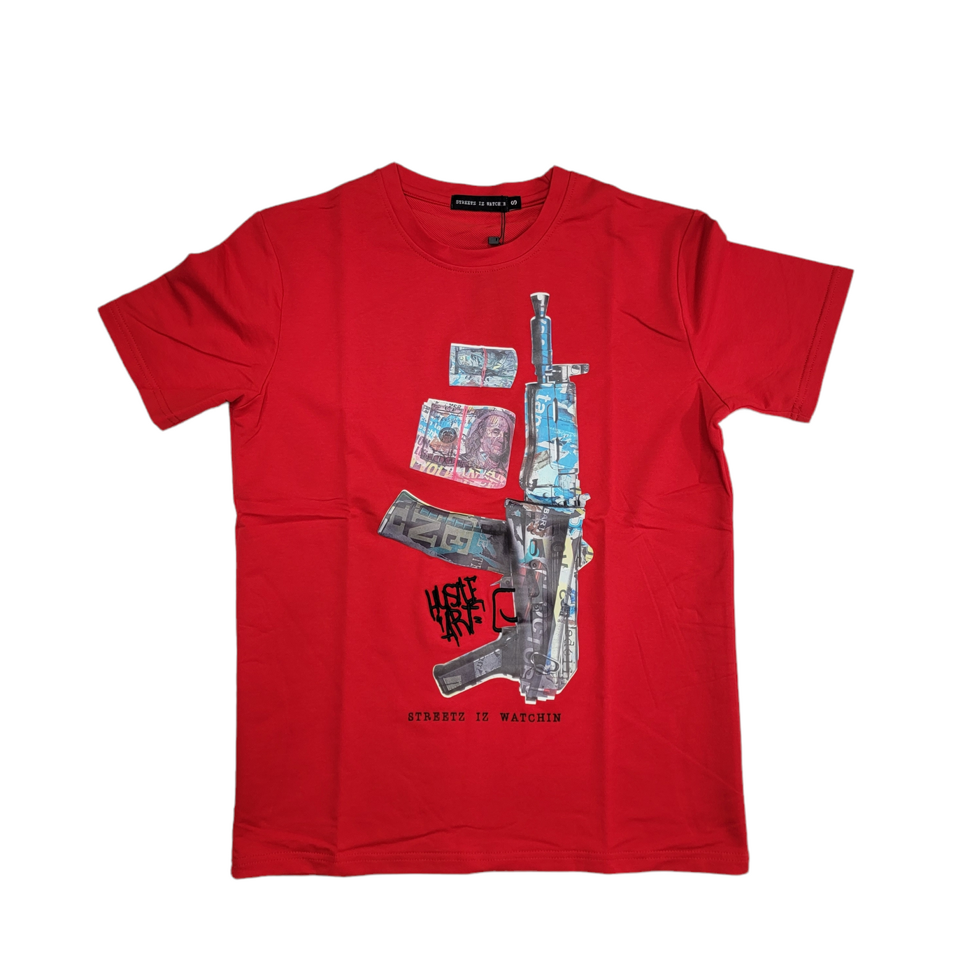 Streetz Iz Watchin Hustle Art T-Shirt Red