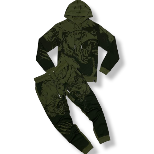 Civilized All Over Bear Pullover Hoodie Jogger Set