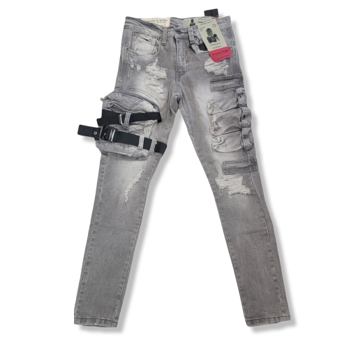 Industrial Indigo Bellowed Pocket Jeans Grey